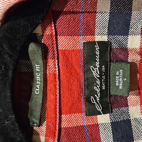Eddie Bauer red white navy plaid cotton buttondown shirt unisex M/lrg W/XL - Picture 2 of 6
